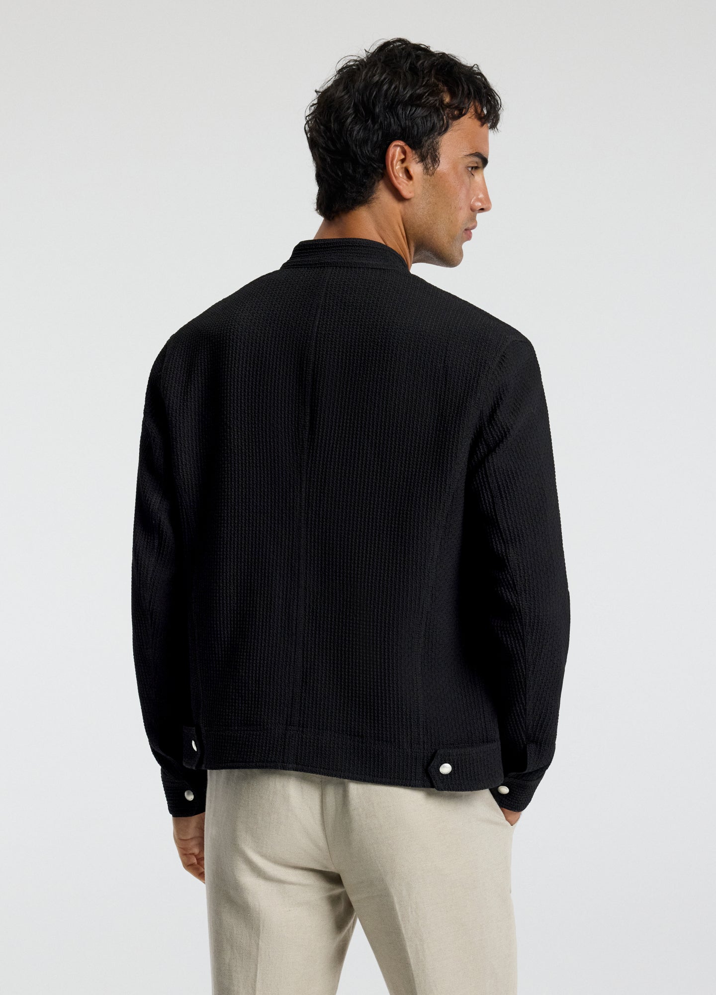 Band Neck Zip Up Jacket Black