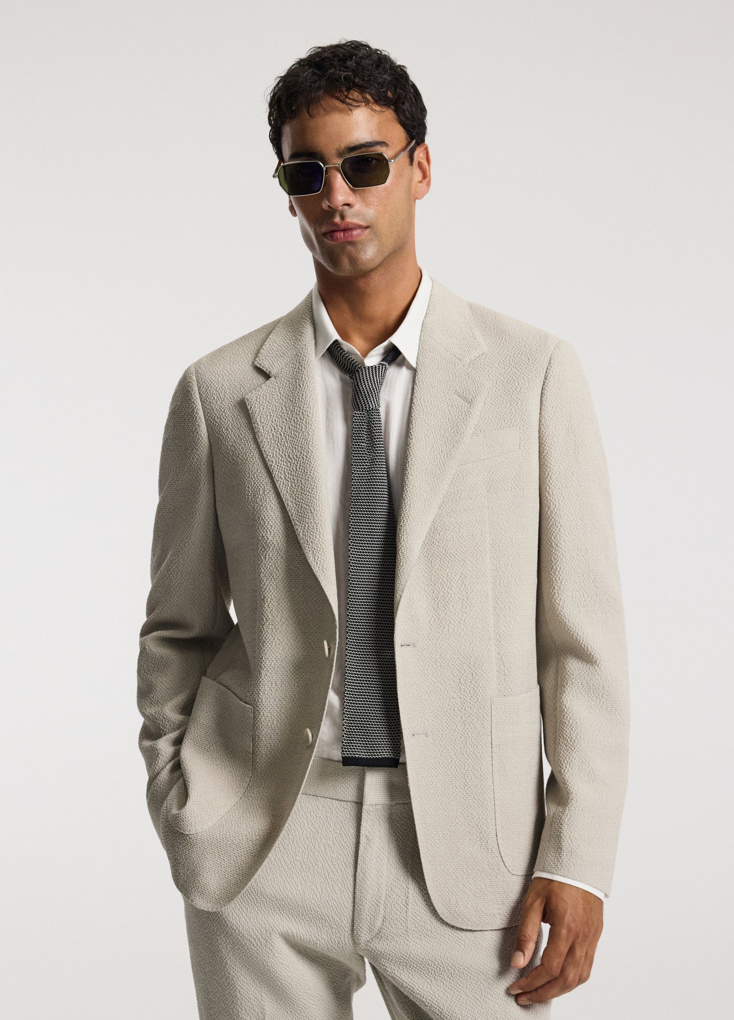 Unstructured Textured Blazer Neutral