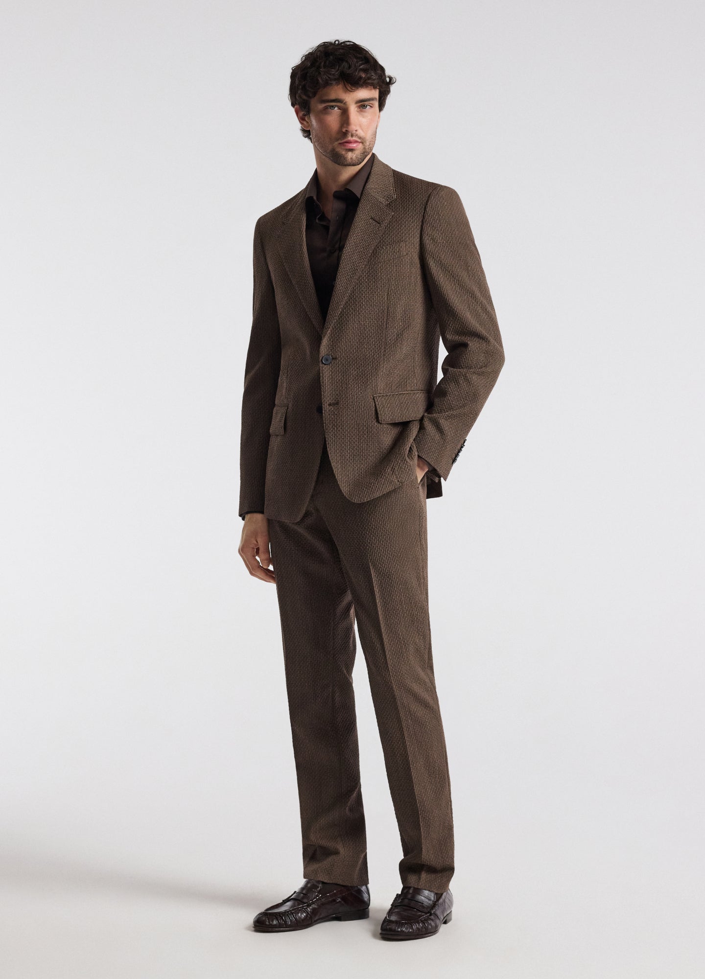 Unstructured Micro Jacquard Wool Blazer Mocha