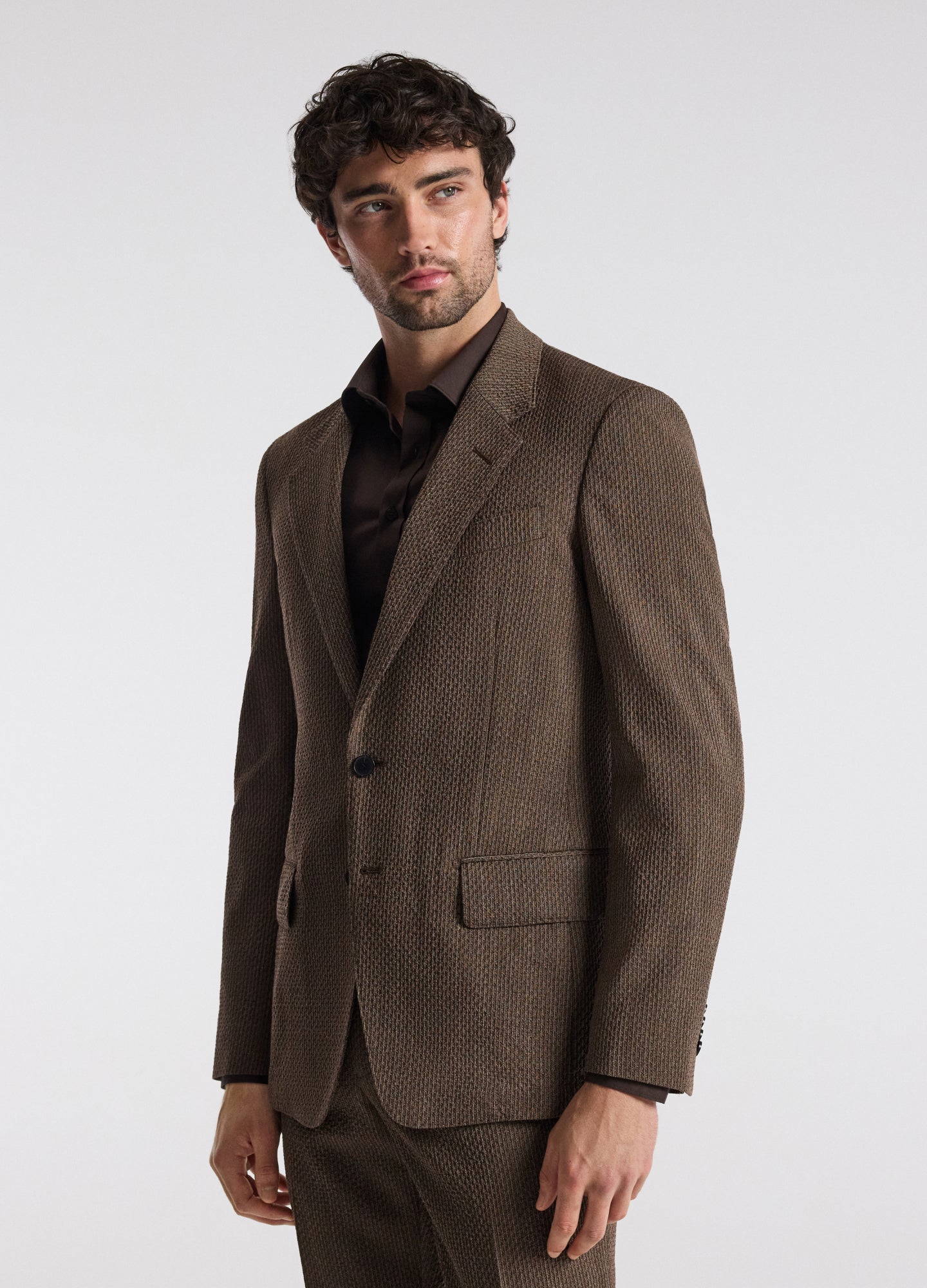 Unstructured Micro Jacquard Wool Blazer Mocha