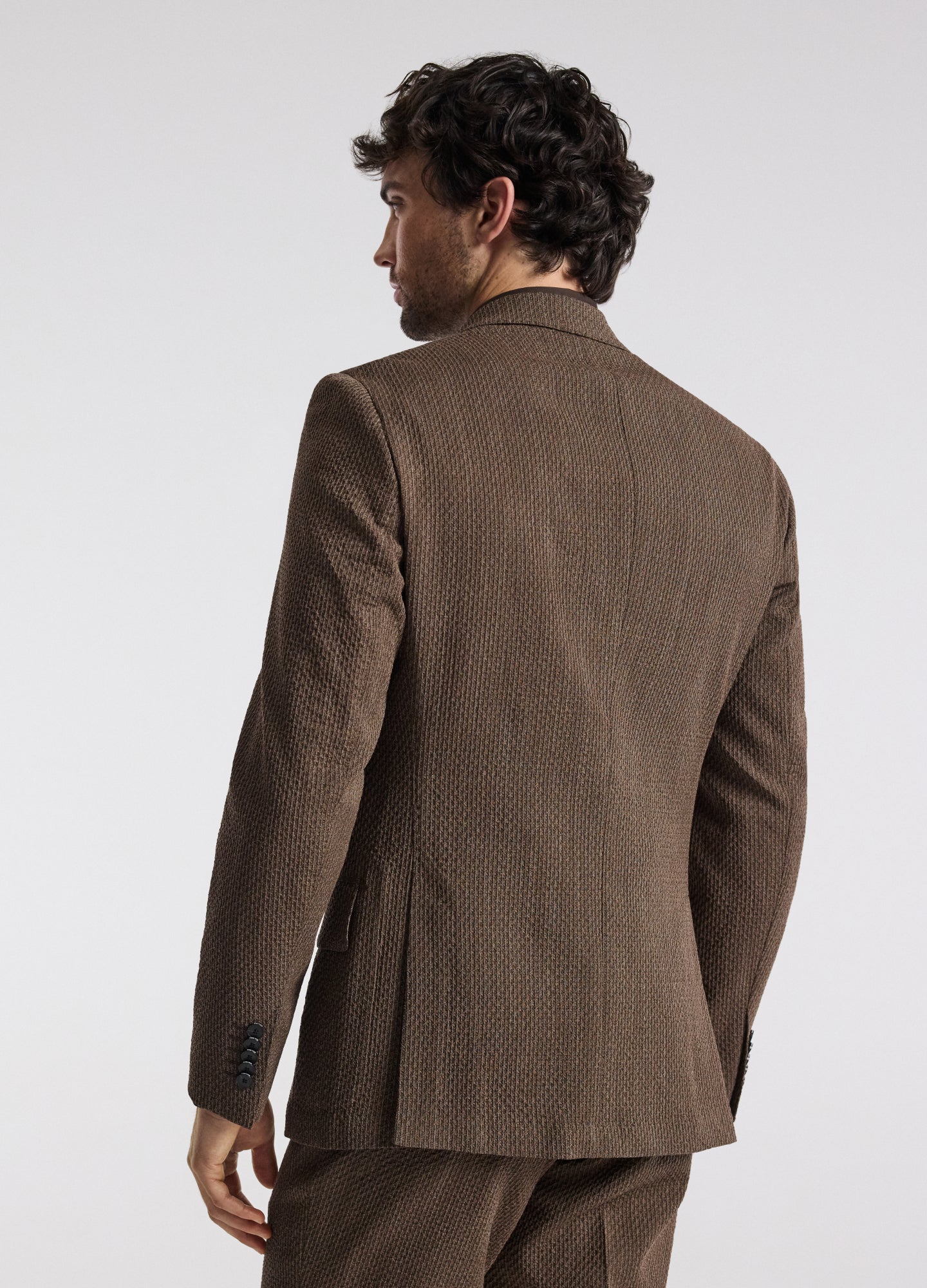 Unstructured Micro Jacquard Wool Blazer Mocha