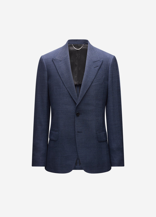 Tailored Wool Herringbone Blazer Denim Blue