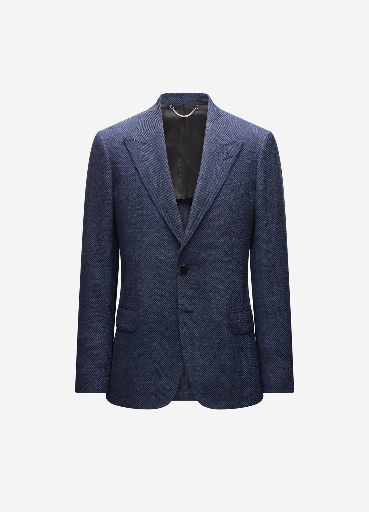 Tailored Wool Herringbone Blazer Denim Blue