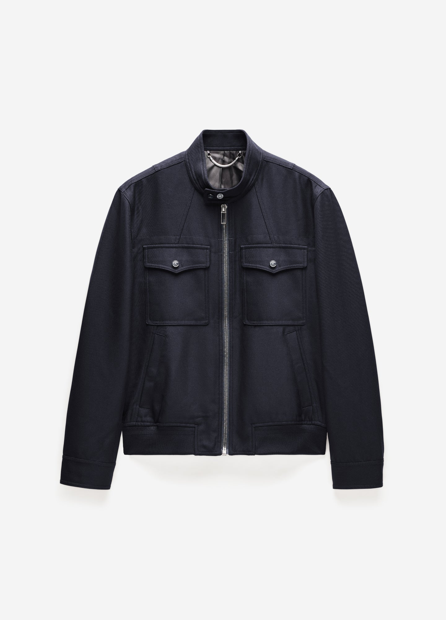 Stand Collar Wool Bomber Jacket Navy