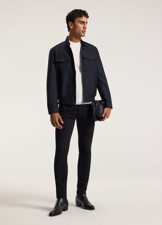 Stand Collar Wool Bomber Jacket Navy