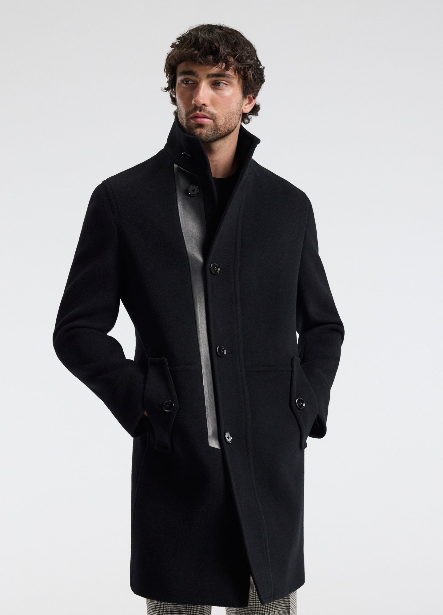 Wool Funnel Neck Coat Black