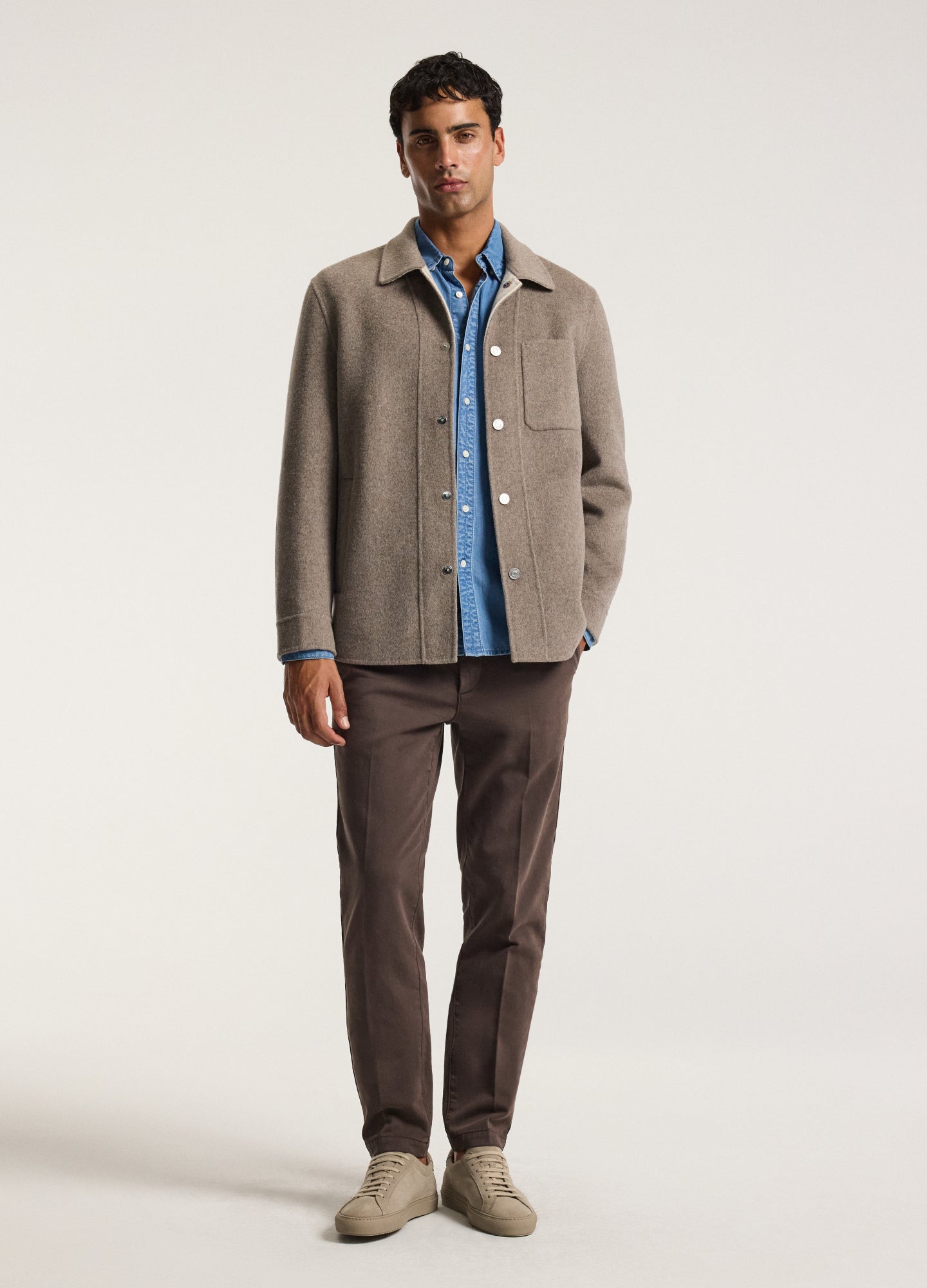 Double Faced Wool Shirt Jacket Sepia