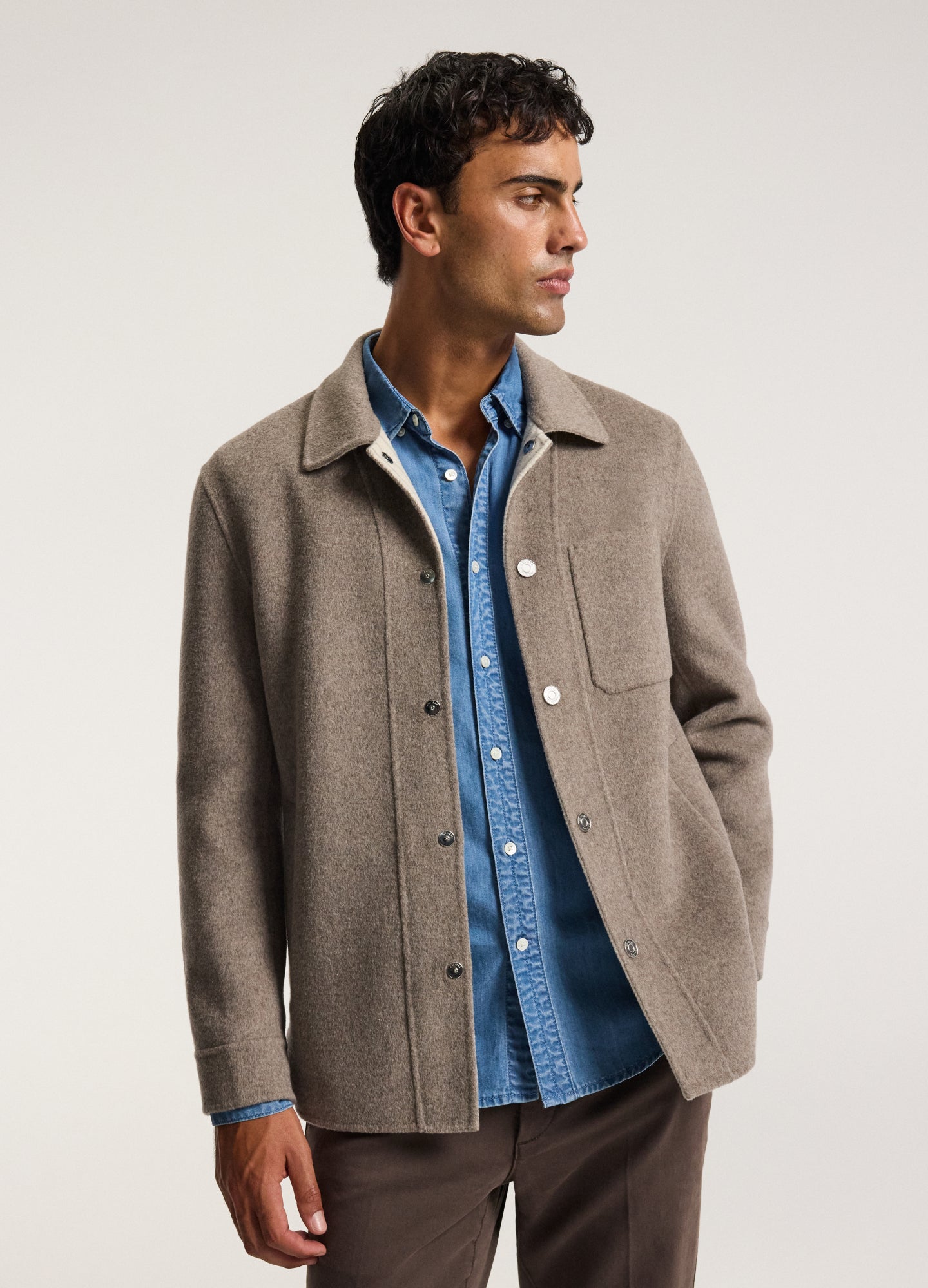 Double Faced Wool Shirt Jacket Sepia