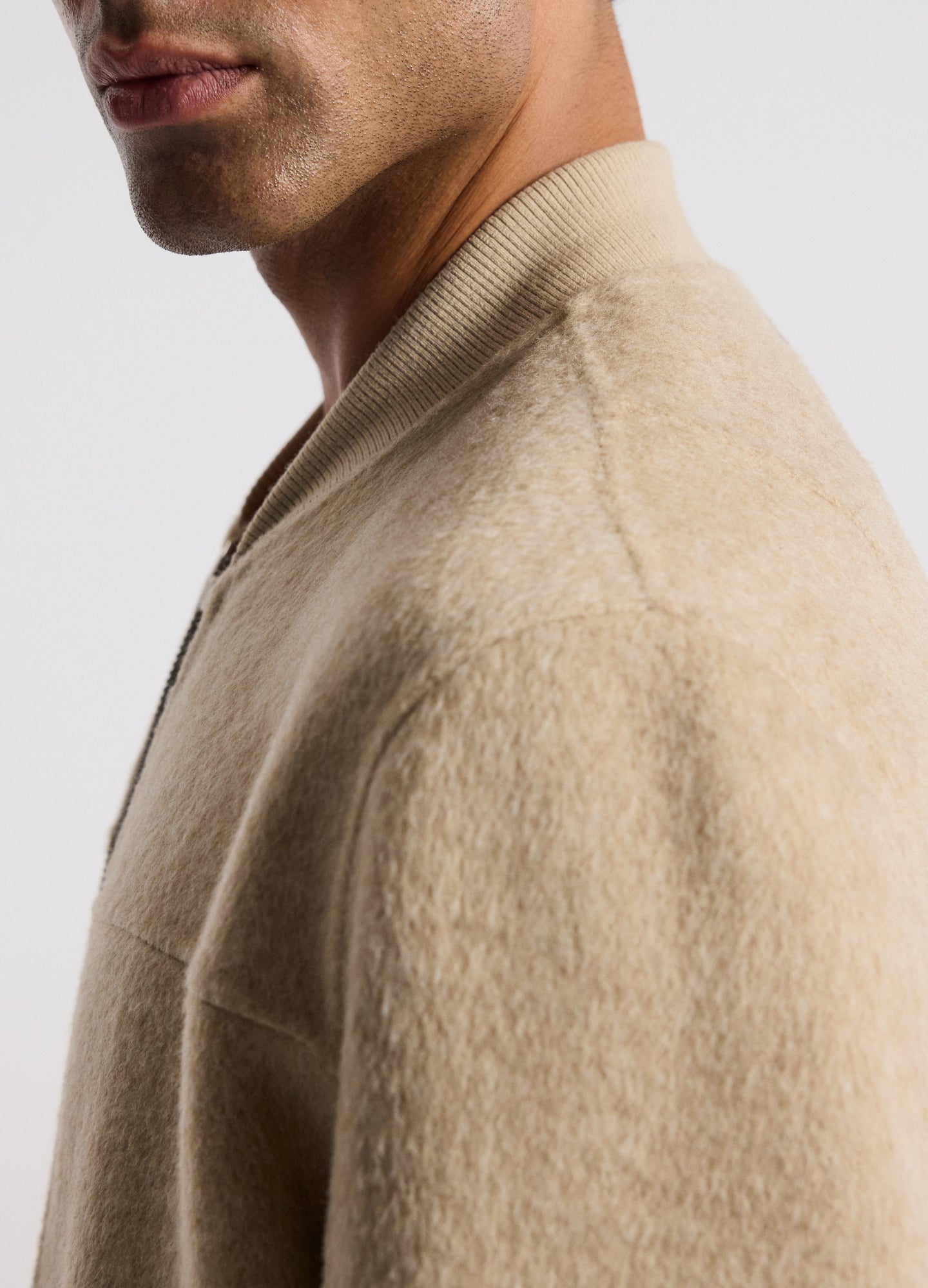 Sherpa Collar Wool Bomber Jacket Neutral