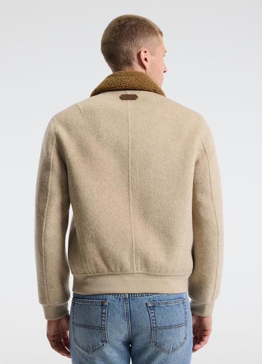 Sherpa Collar Wool Bomber Jacket Neutral