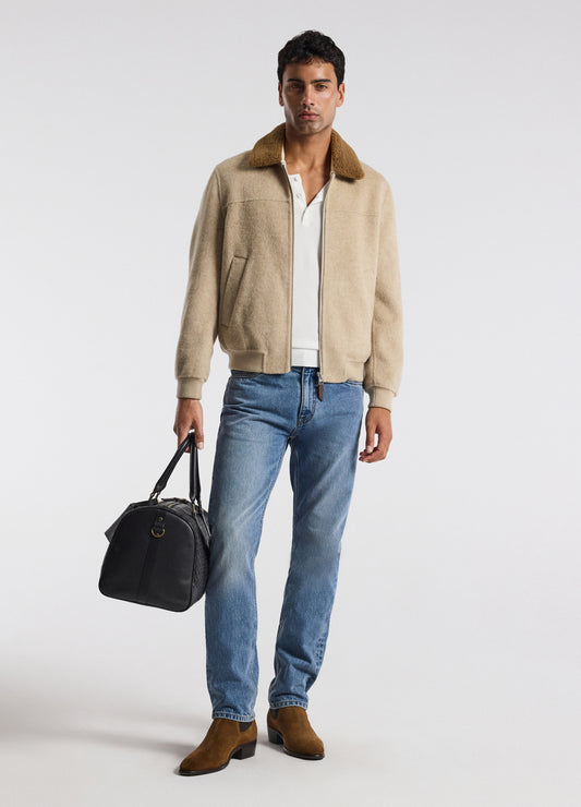 Sherpa Collar Wool Bomber Jacket Neutral