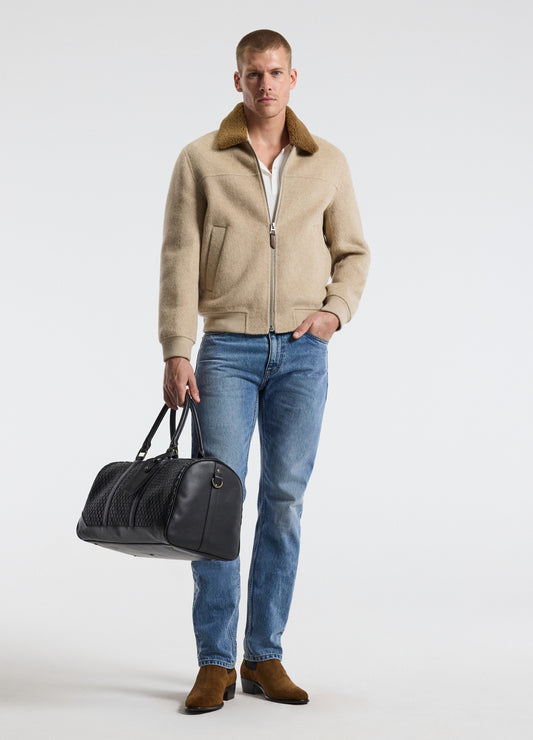 Sherpa Collar Wool Bomber Jacket Neutral