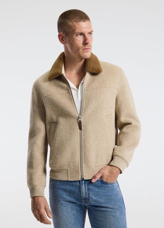 Sherpa Collar Wool Bomber Jacket Neutral