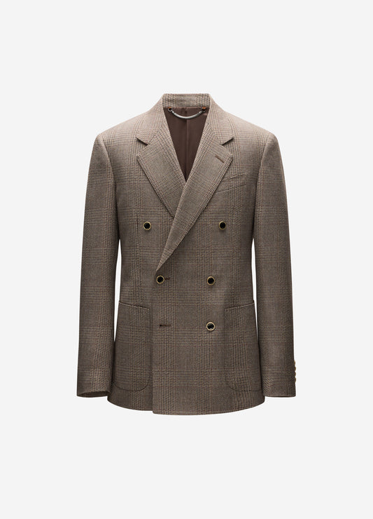 Double-Breasted Glen Check Wool Blazer Mahogany