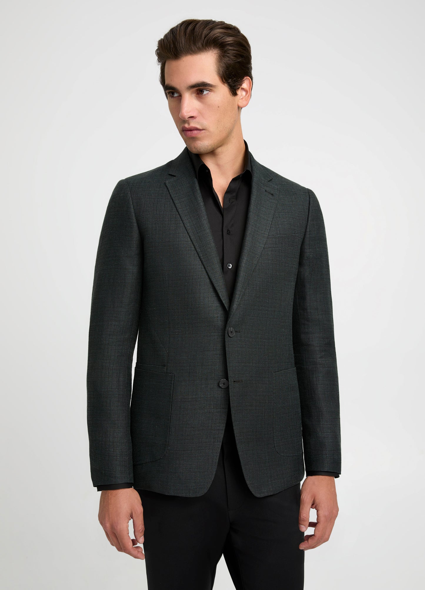 Textured Linen Wool Blazer Dark Khaki