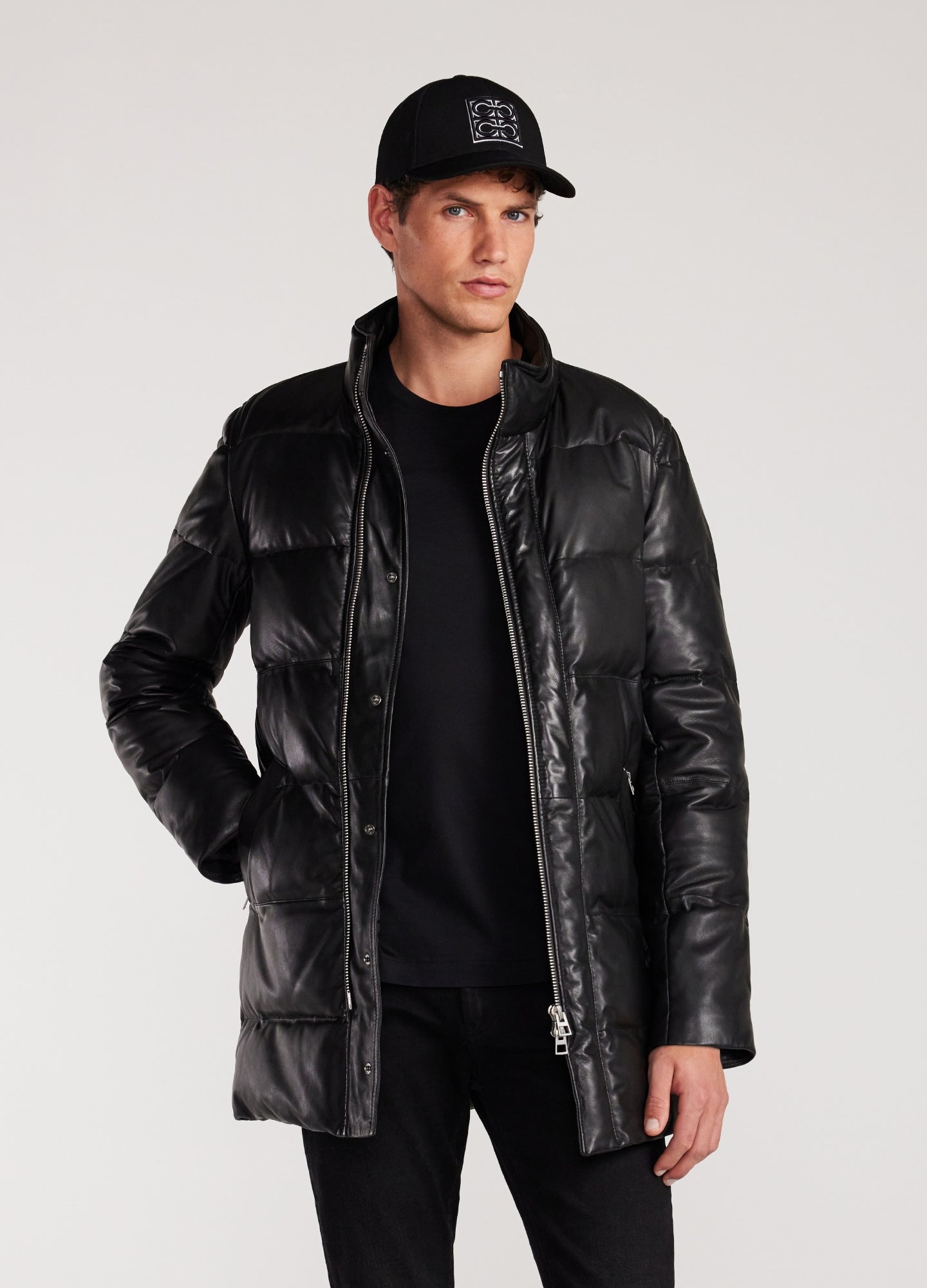 Mens down filled leather jacket hotsell