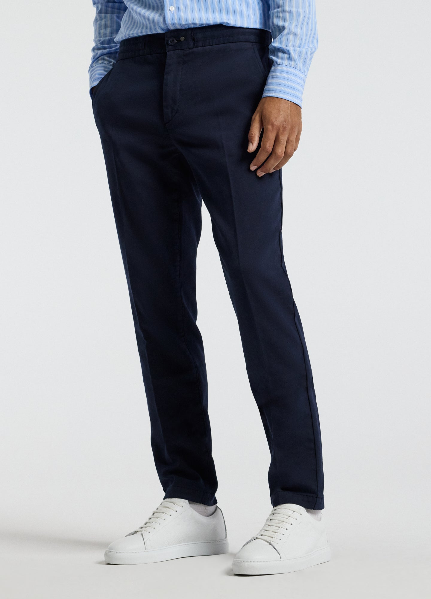 Dobby Denim Drawstring Pants Navy