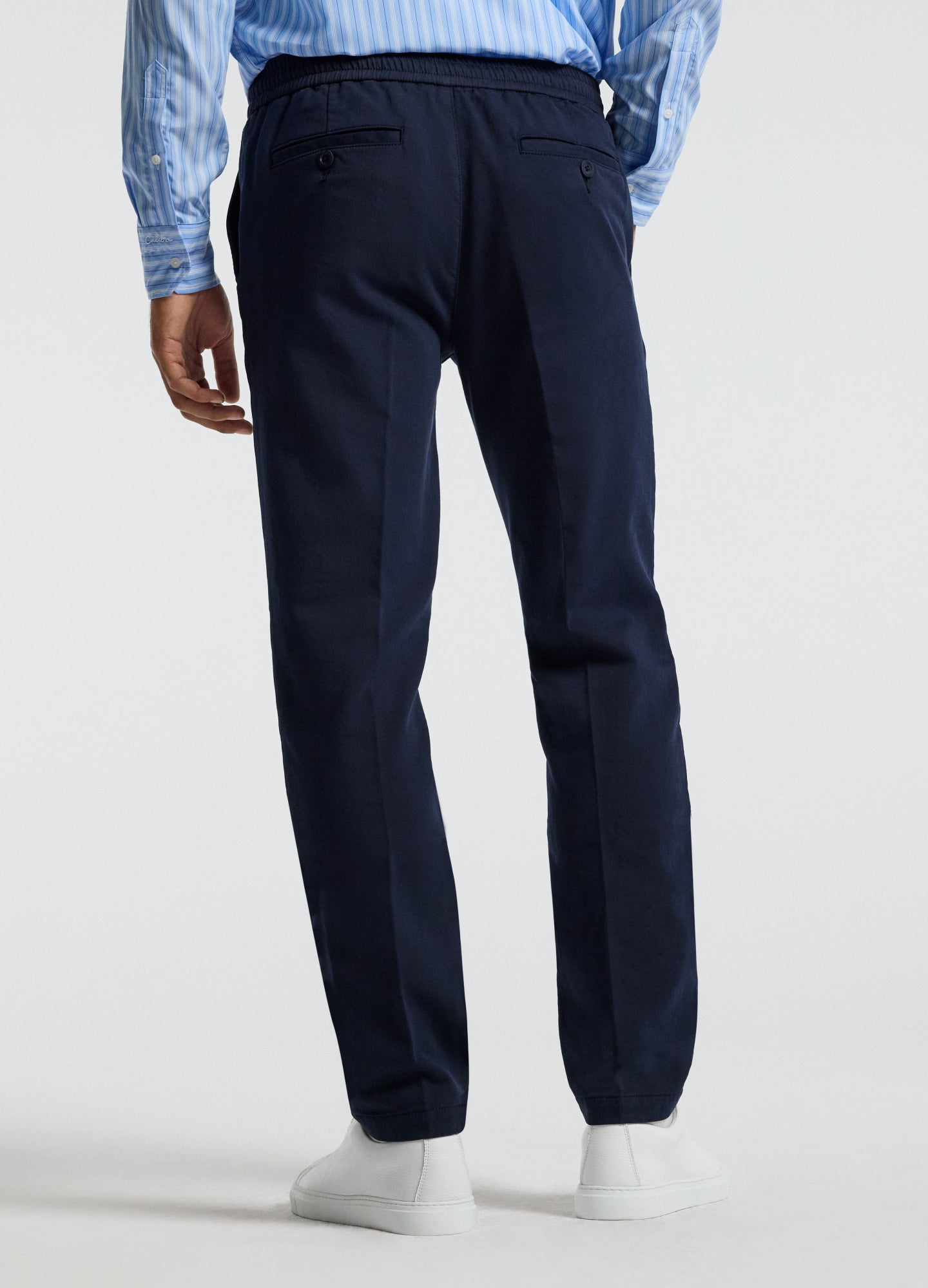 Dobby Denim Drawstring Pants Navy