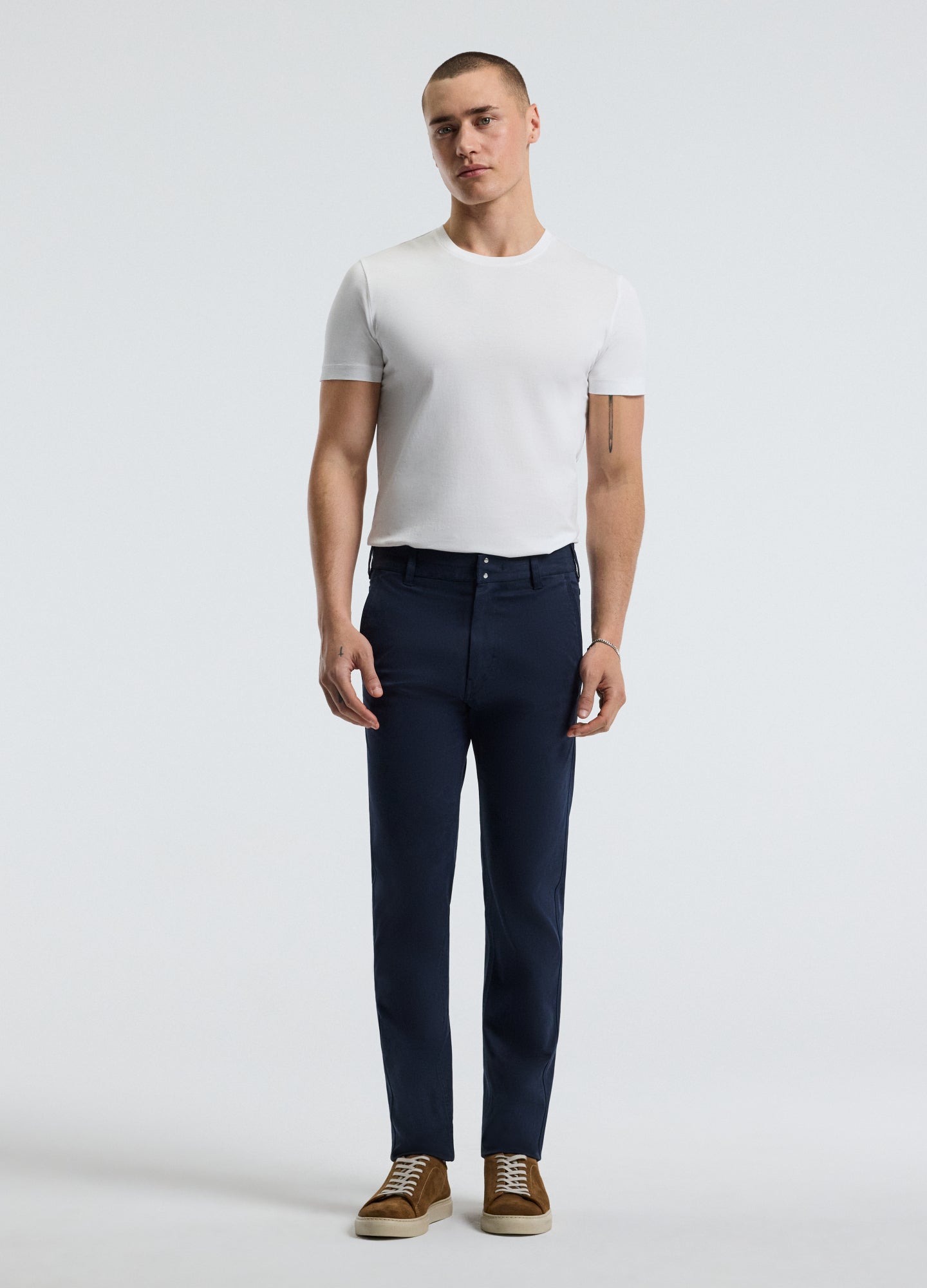 Slim Cotton Lyocell Chino Pants Navy