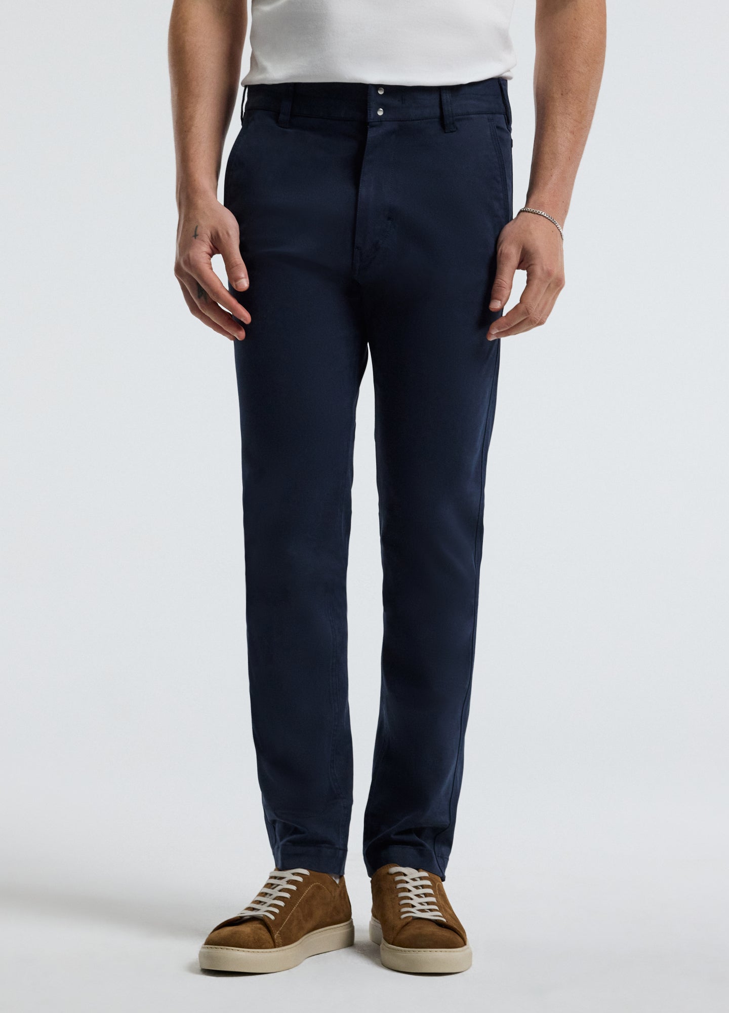 Slim Cotton Lyocell Chino Pants Navy