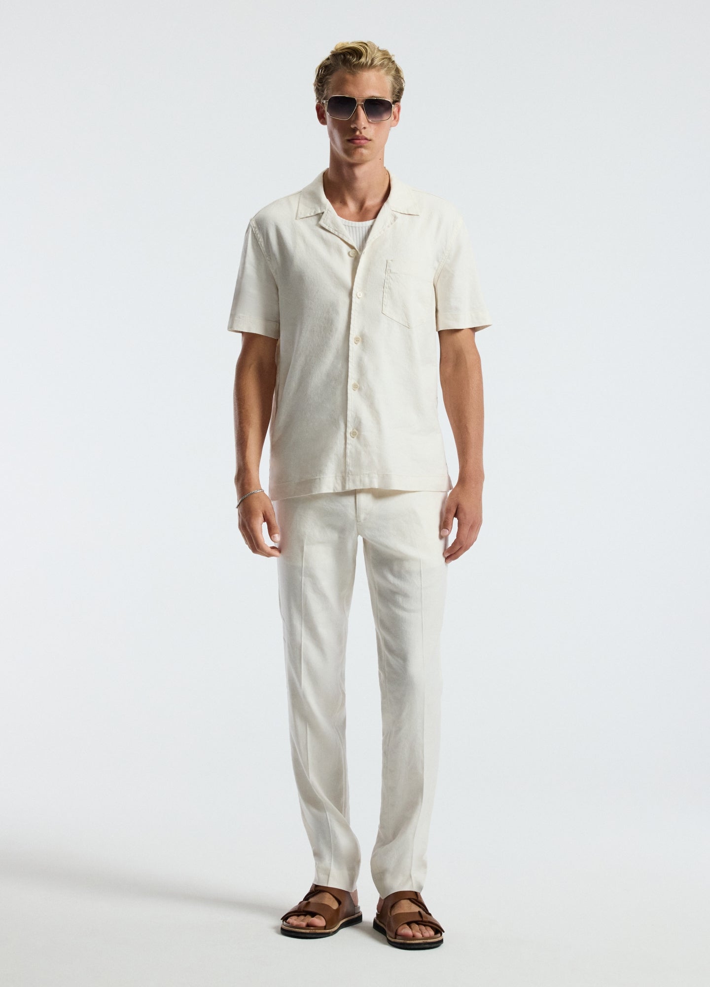 Washed Stretch Linen Pants Ivory