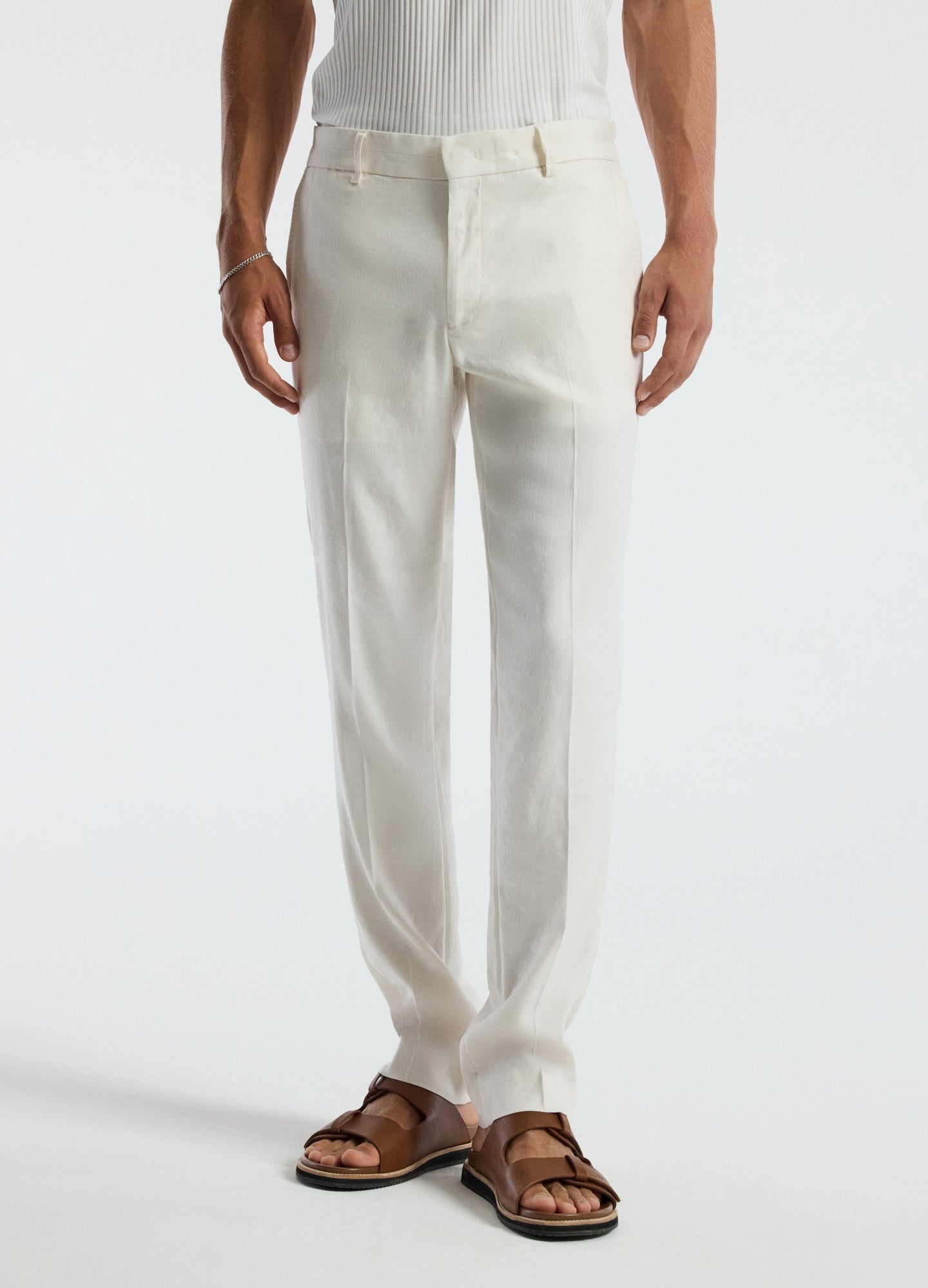 Washed Stretch Linen Pants Ivory