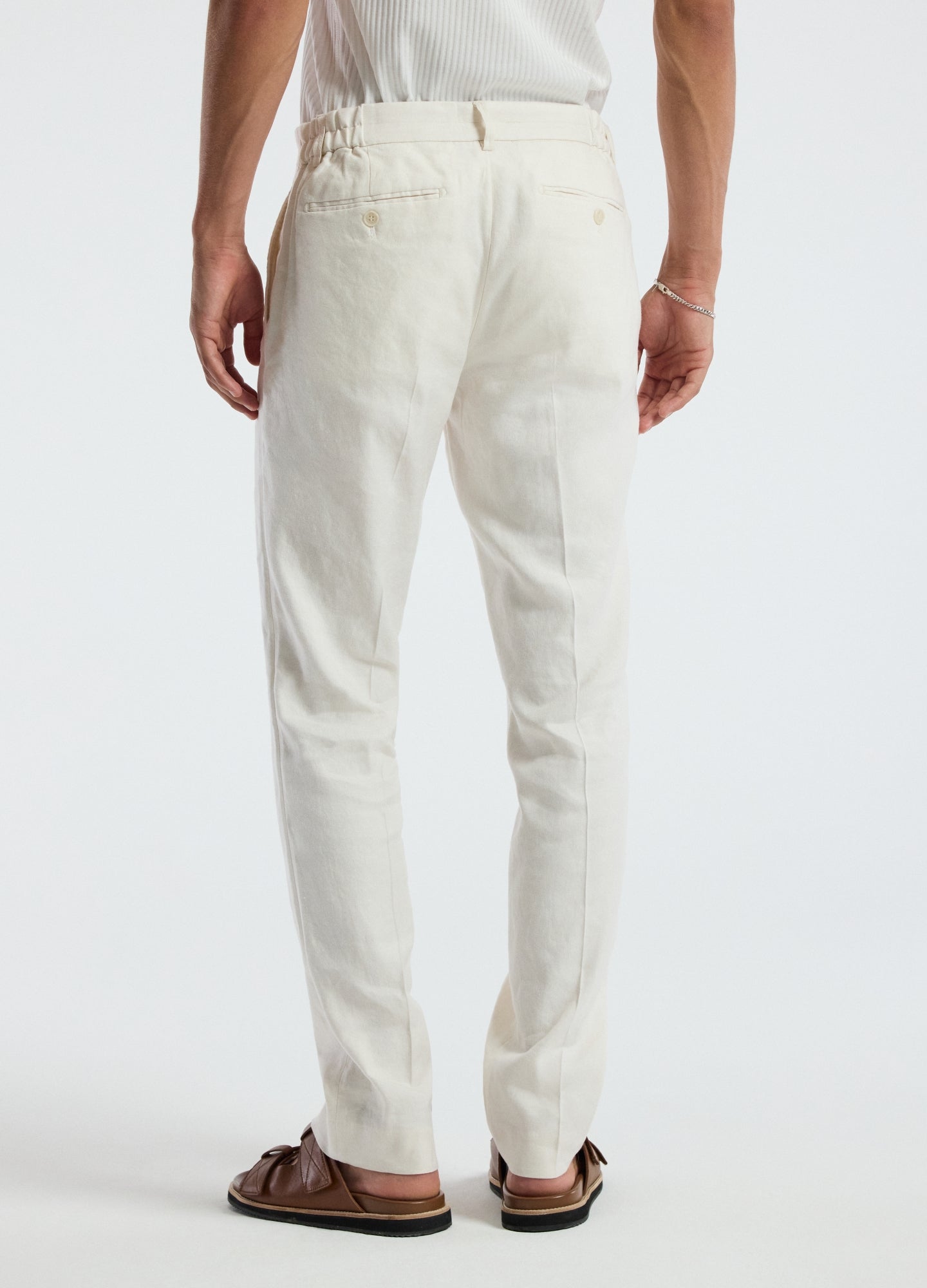 Washed Stretch Linen Pants Ivory