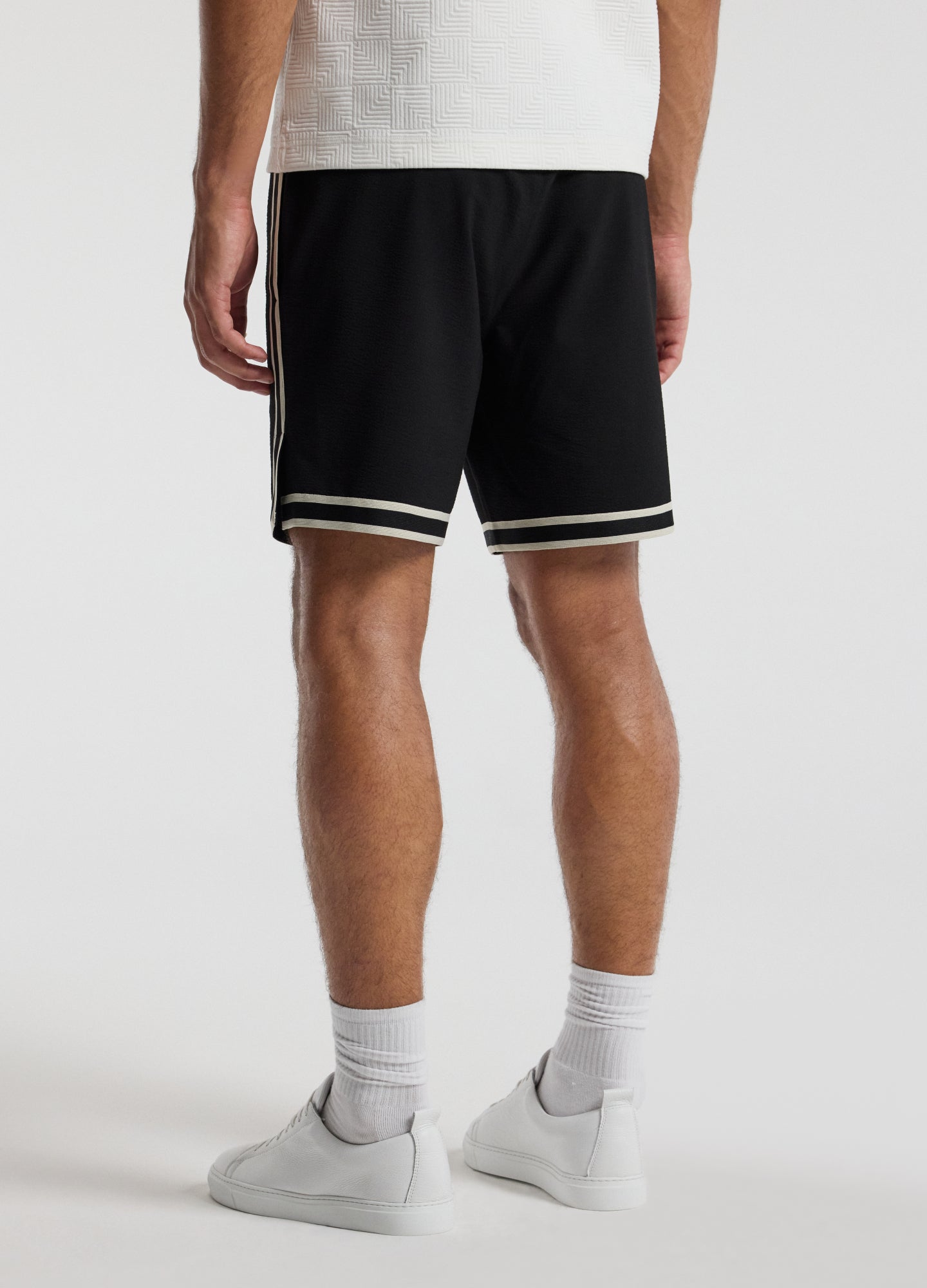 Stripe Trim Textured Shorts Black