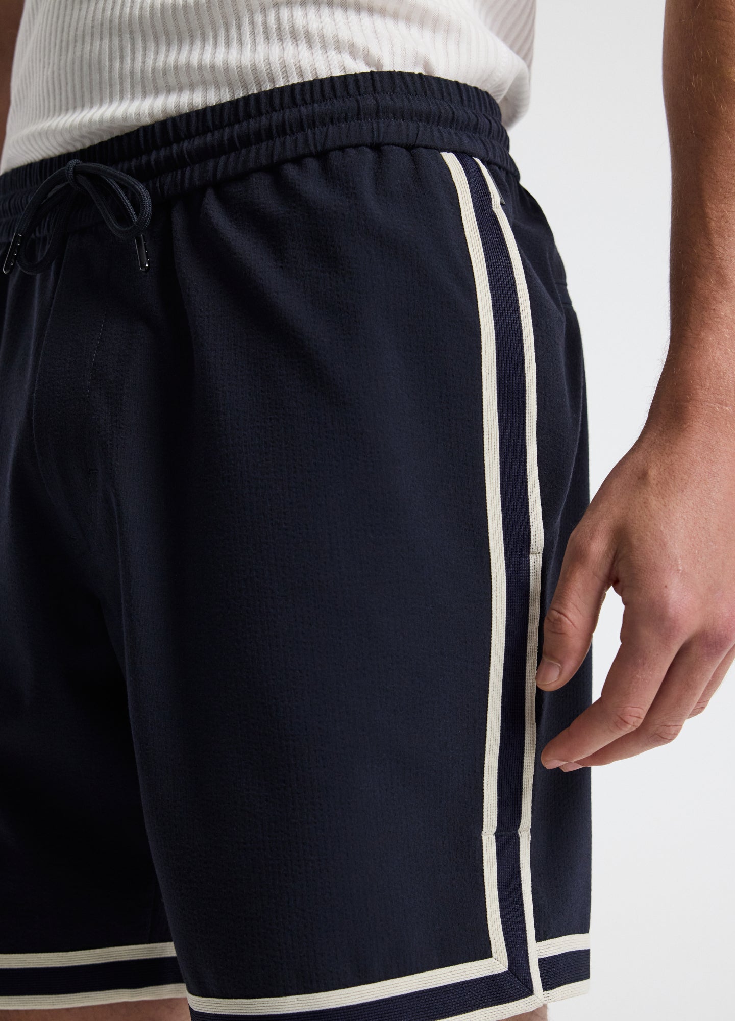 Stripe Trim Textured Shorts Navy