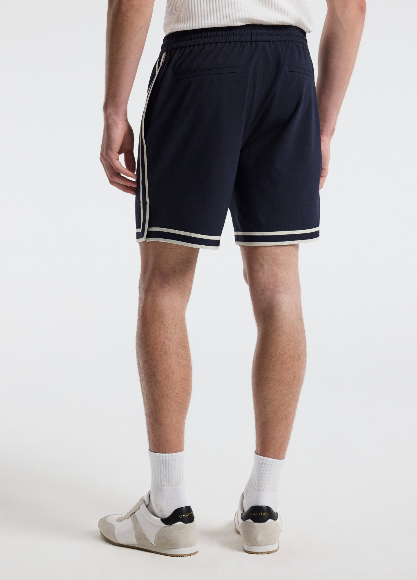 Stripe Trim Textured Shorts Navy