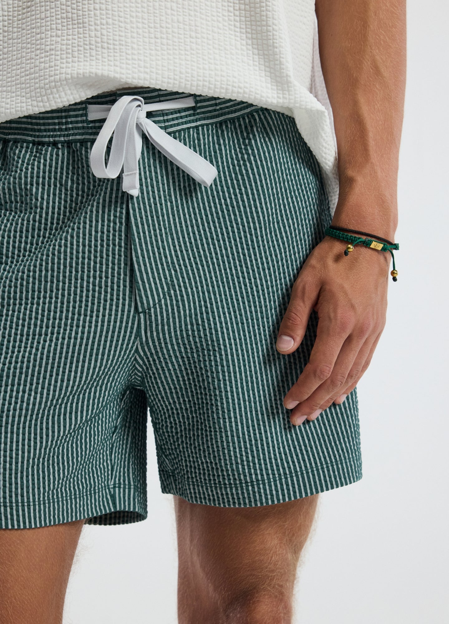 Striped Seersucker Knit Shorts Sea Green