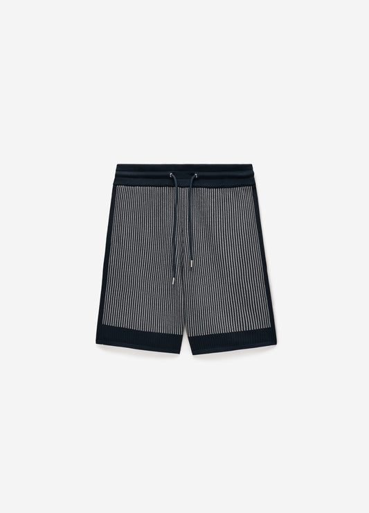 Panelled Stripe Knit Shorts Navy