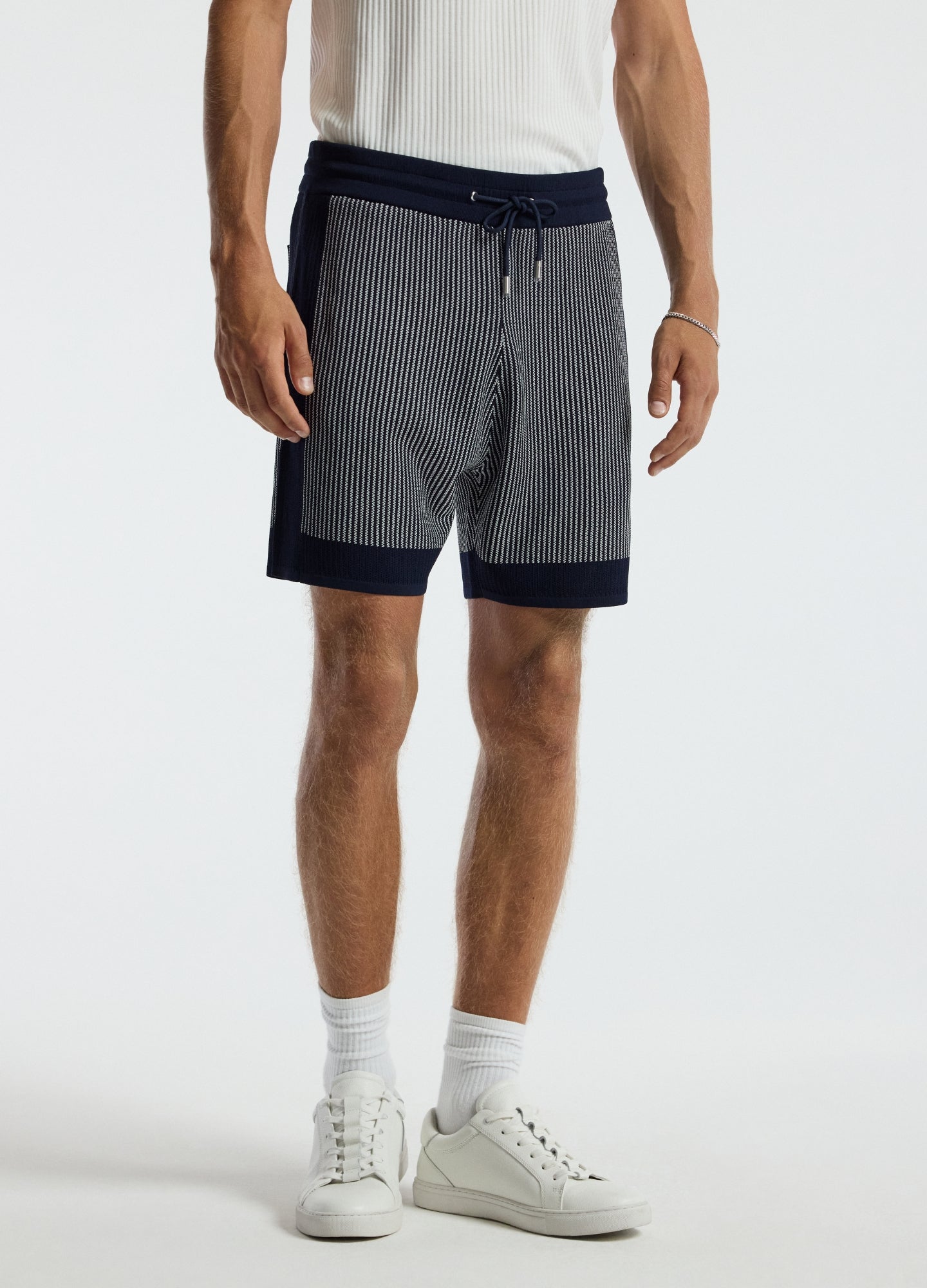 Panelled Stripe Knit Shorts Navy