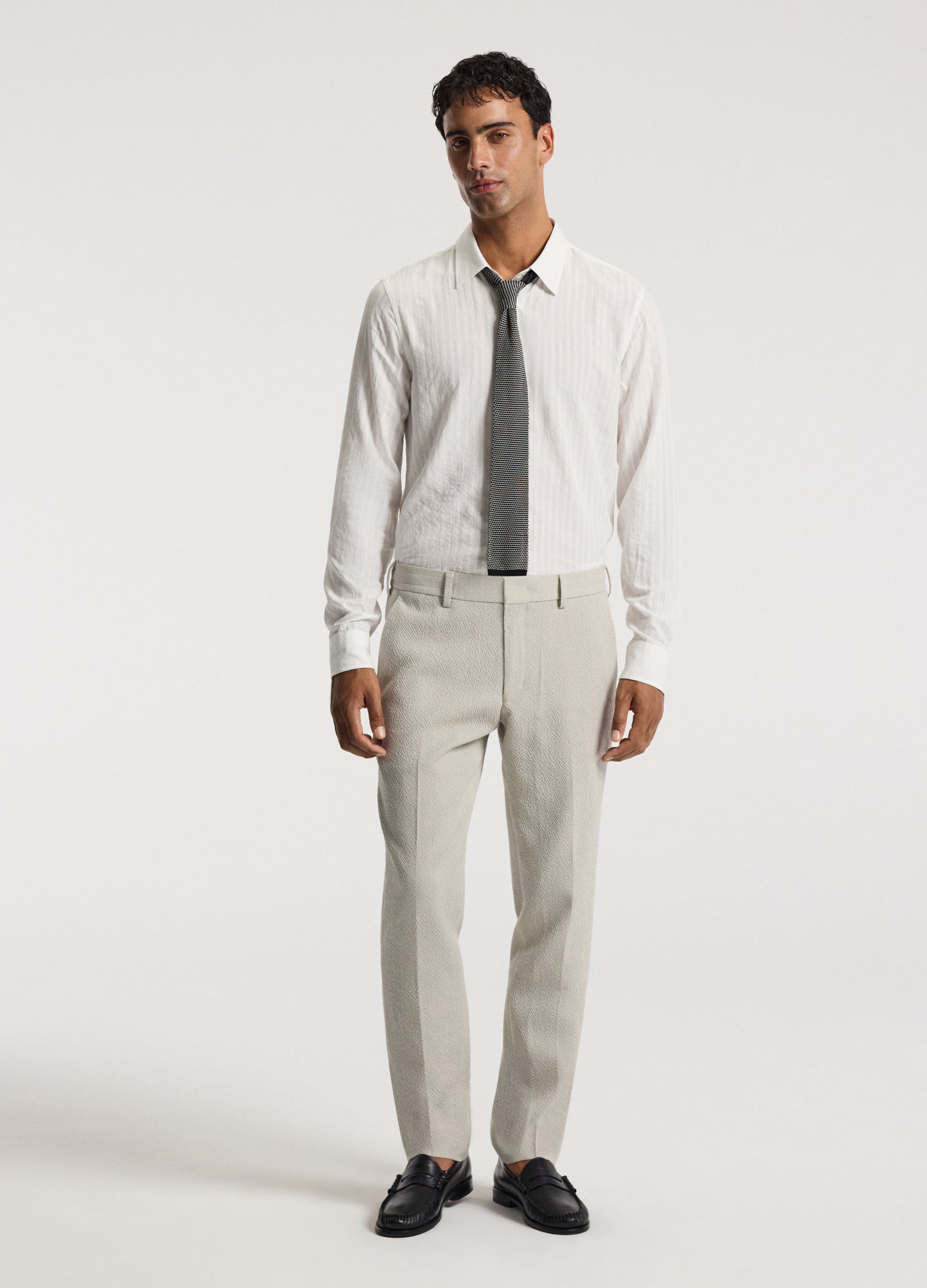 Slim Textured Wool Pants Neutral
