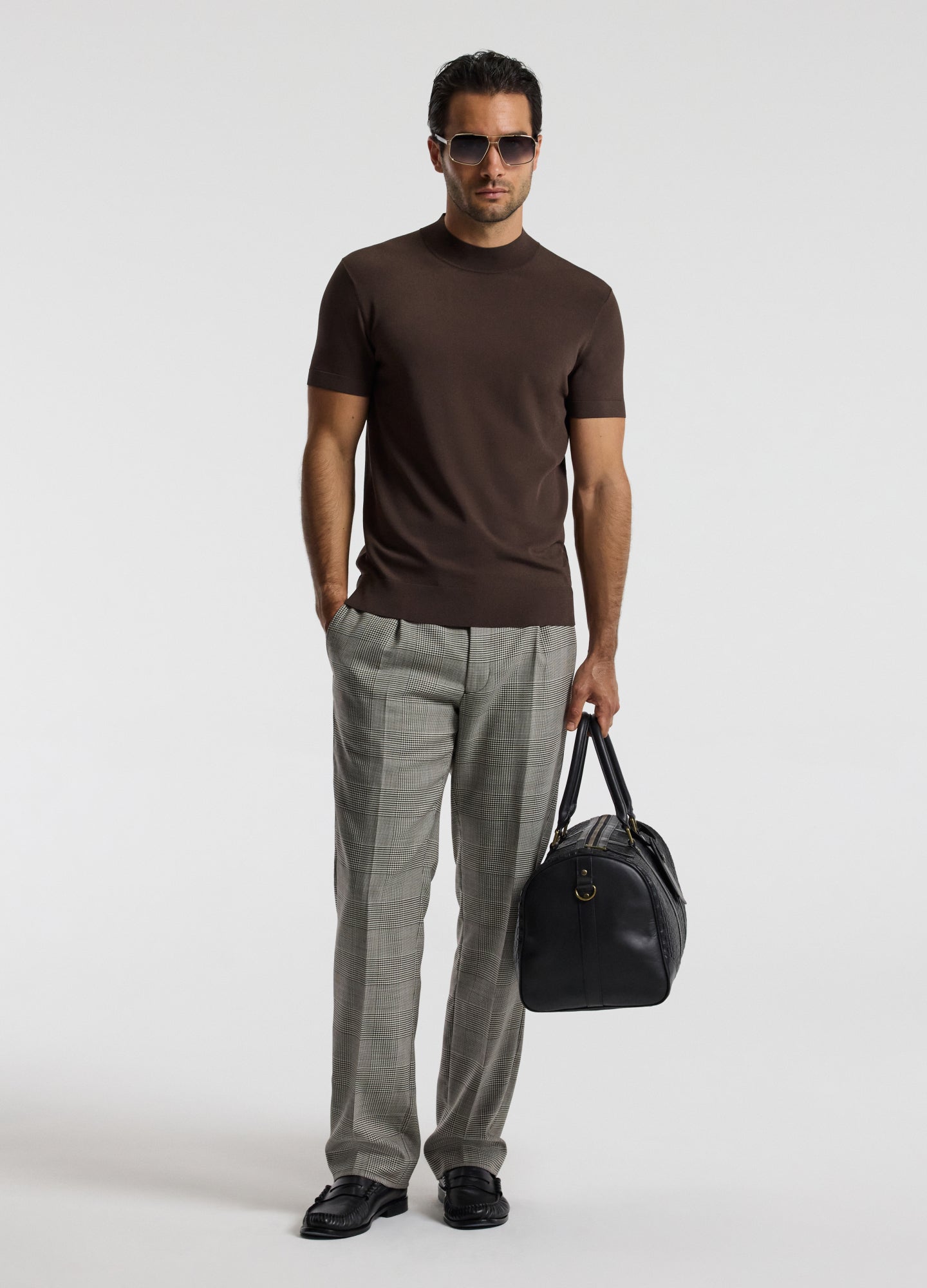 Tailored Check Wool Pants Mocha