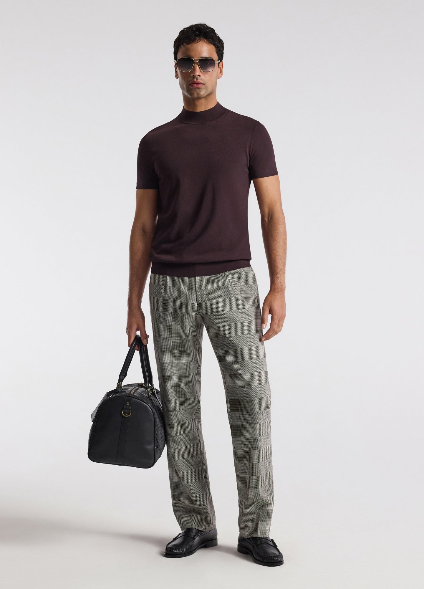 Tailored Check Wool Pants Mocha