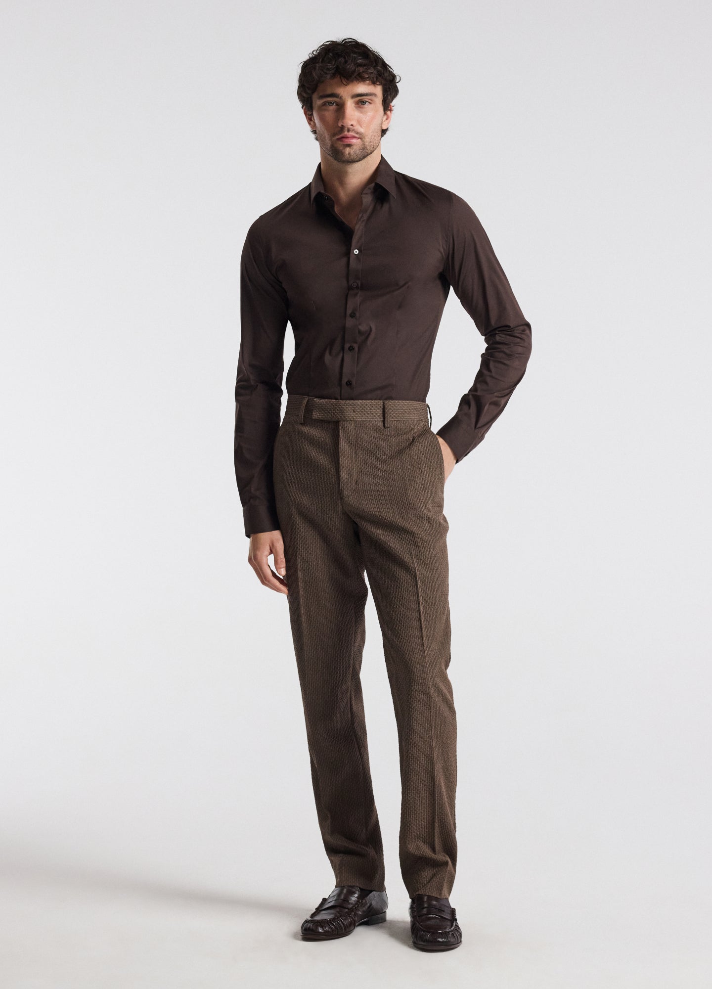 Slim Micro Jacquard Wool Pant Mocha