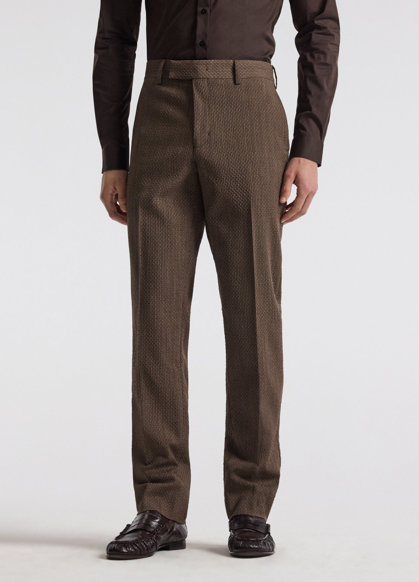 Slim Micro Jacquard Wool Pant Mocha