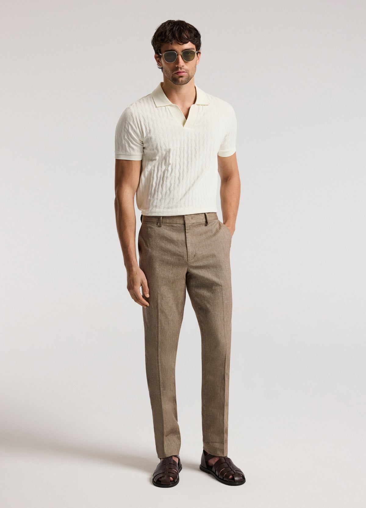Tailored Stretch Cotton Linen Pants Taupe