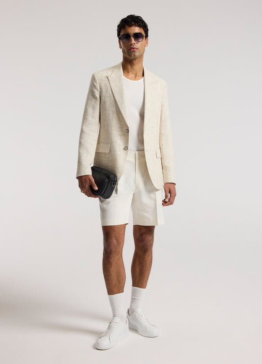 Relaxed Pleat Textured Shorts Ivory
