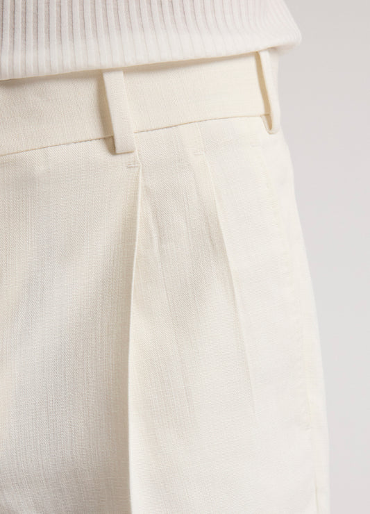 Relaxed Pleat Textured Shorts Ivory