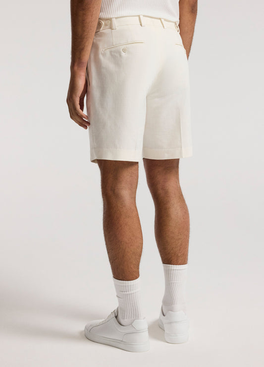 Relaxed Pleat Textured Shorts Ivory