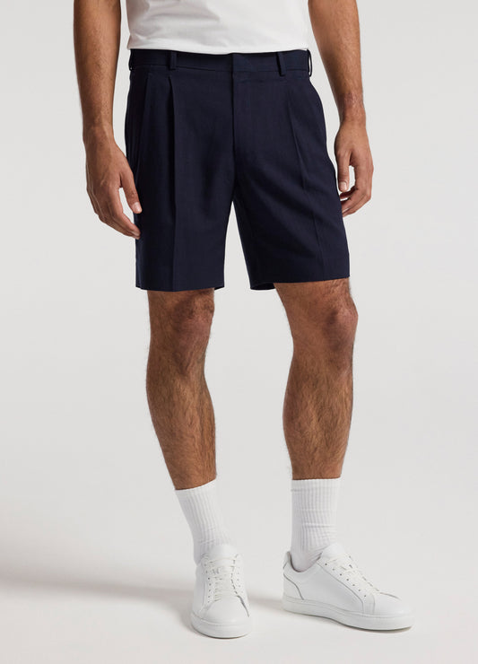 Relaxed Pleat Textured Shorts Navy