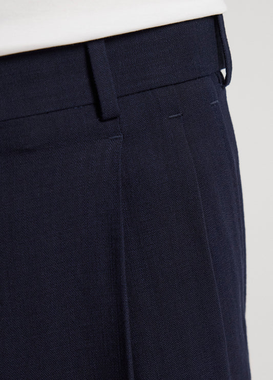 Relaxed Pleat Textured Shorts Navy