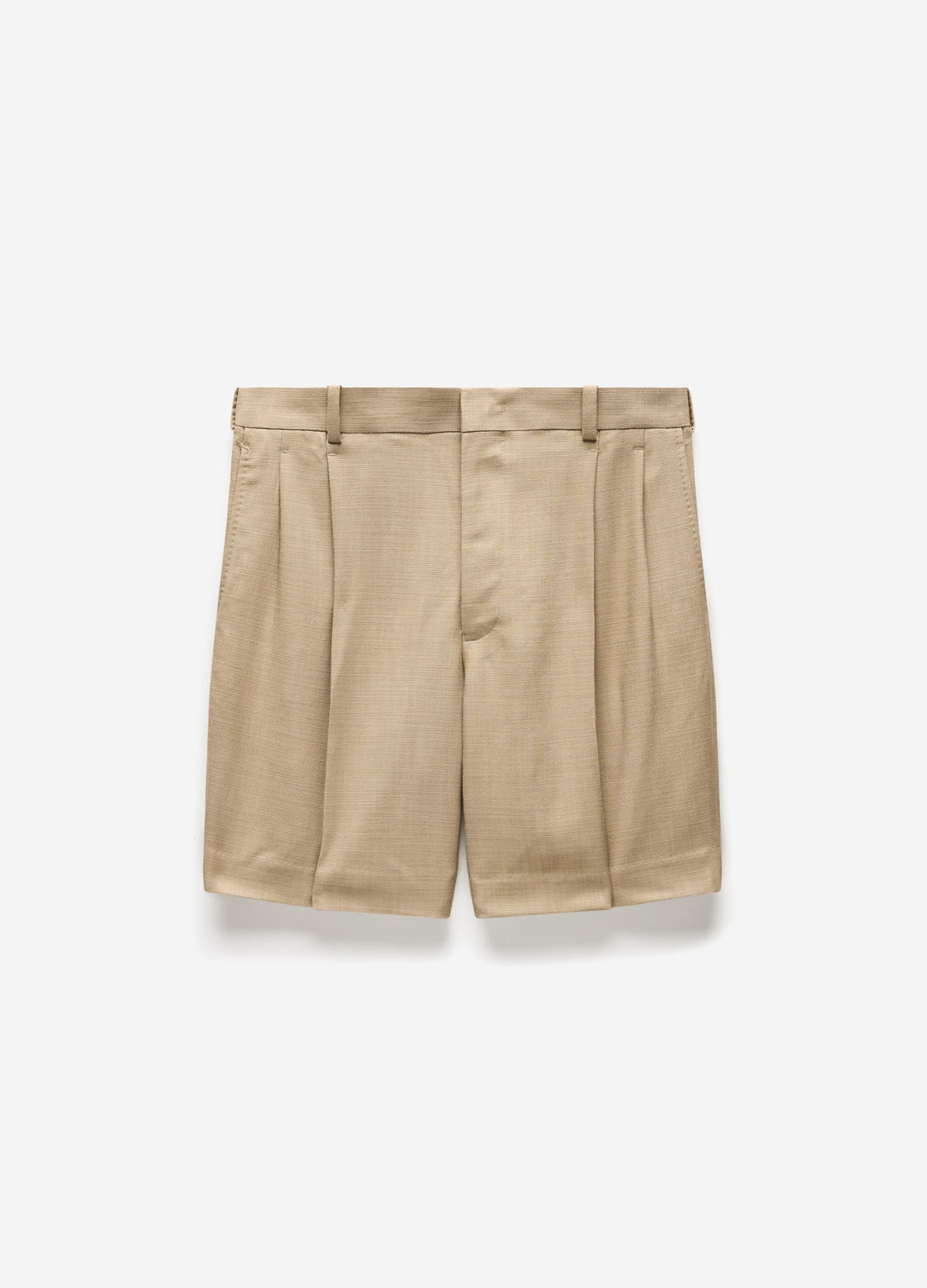 Relaxed Pleat Textured Shorts Tan