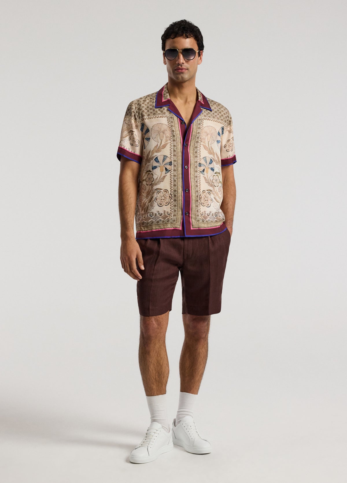 Tailored Twill Linen Blend Shorts Bourbon