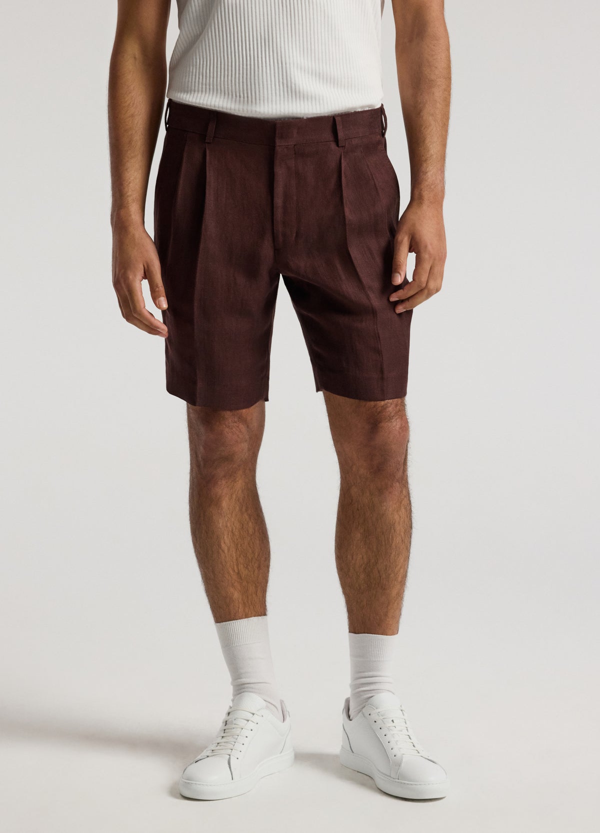 Tailored Twill Linen Blend Shorts Bourbon