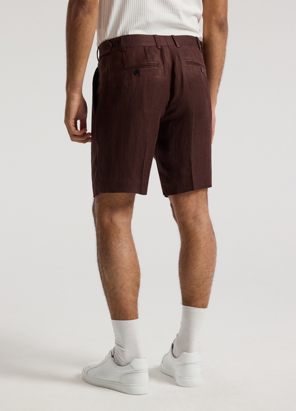 Tailored Twill Linen Blend Shorts Bourbon