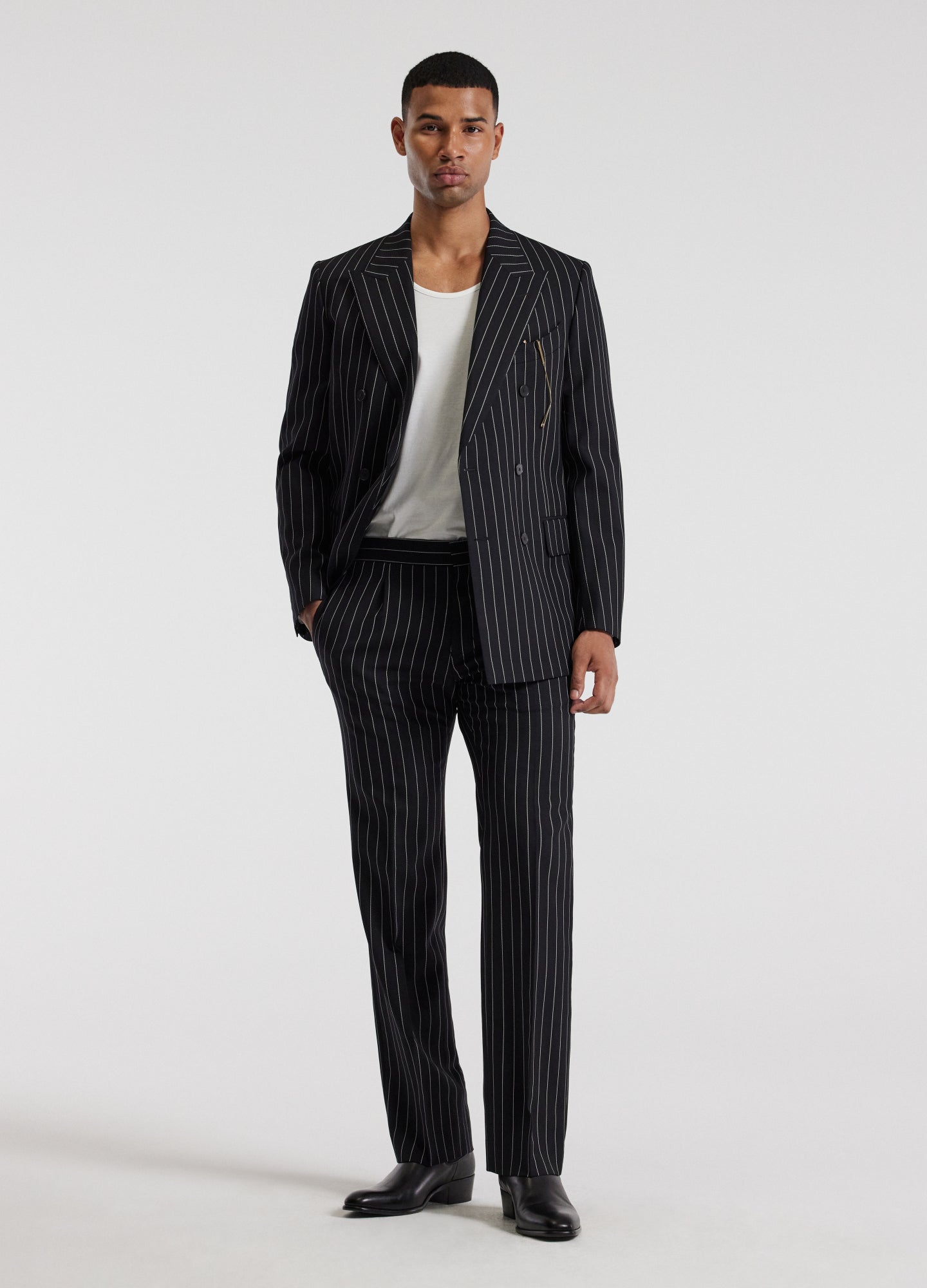 Pinstripe Double-Breasted Jacket Black
