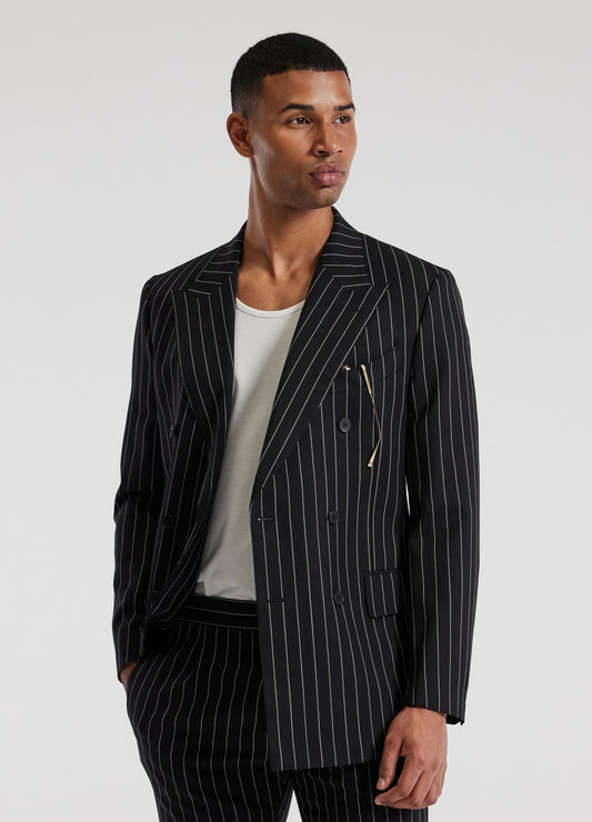 Pinstripe Double-Breasted Jacket Black